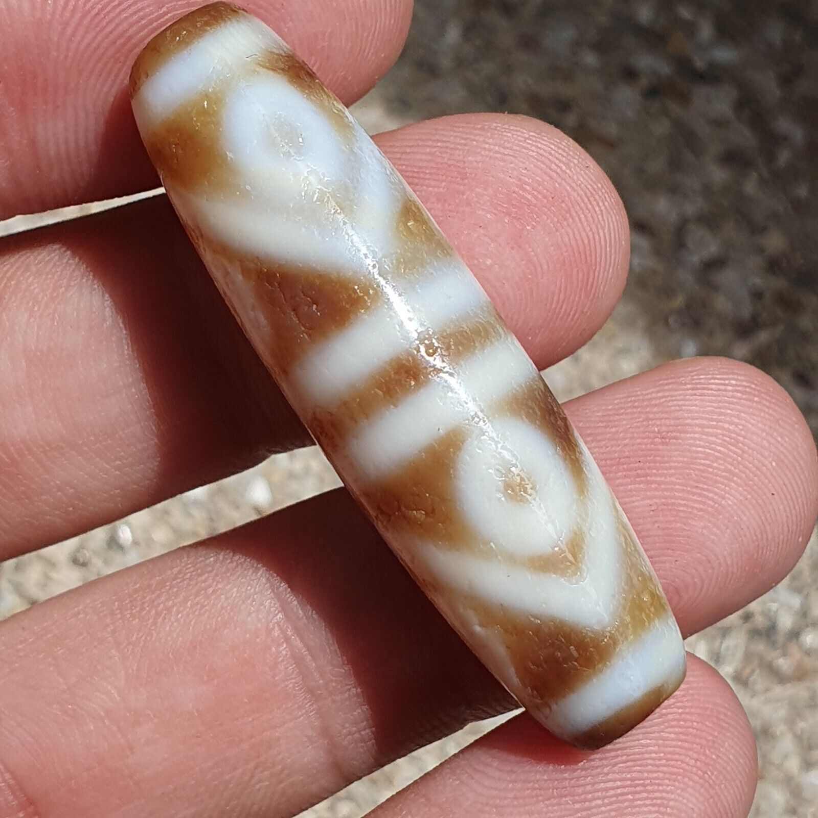 Himalayan Tibetan Agate Dzi ZIG ZAG pattern 8 Eyes Spiritual Amulet Mala Bead
