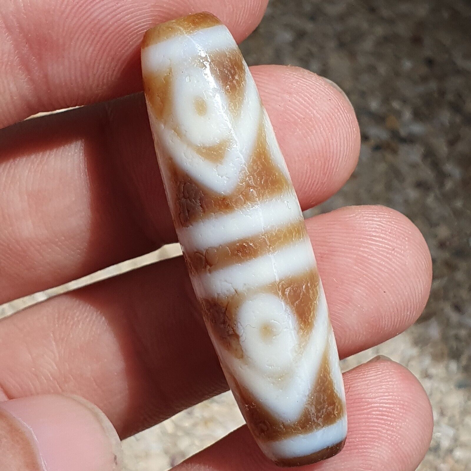 Himalayan Tibetan Agate Dzi ZIG ZAG pattern 8 Eyes Spiritual Amulet Mala Bead