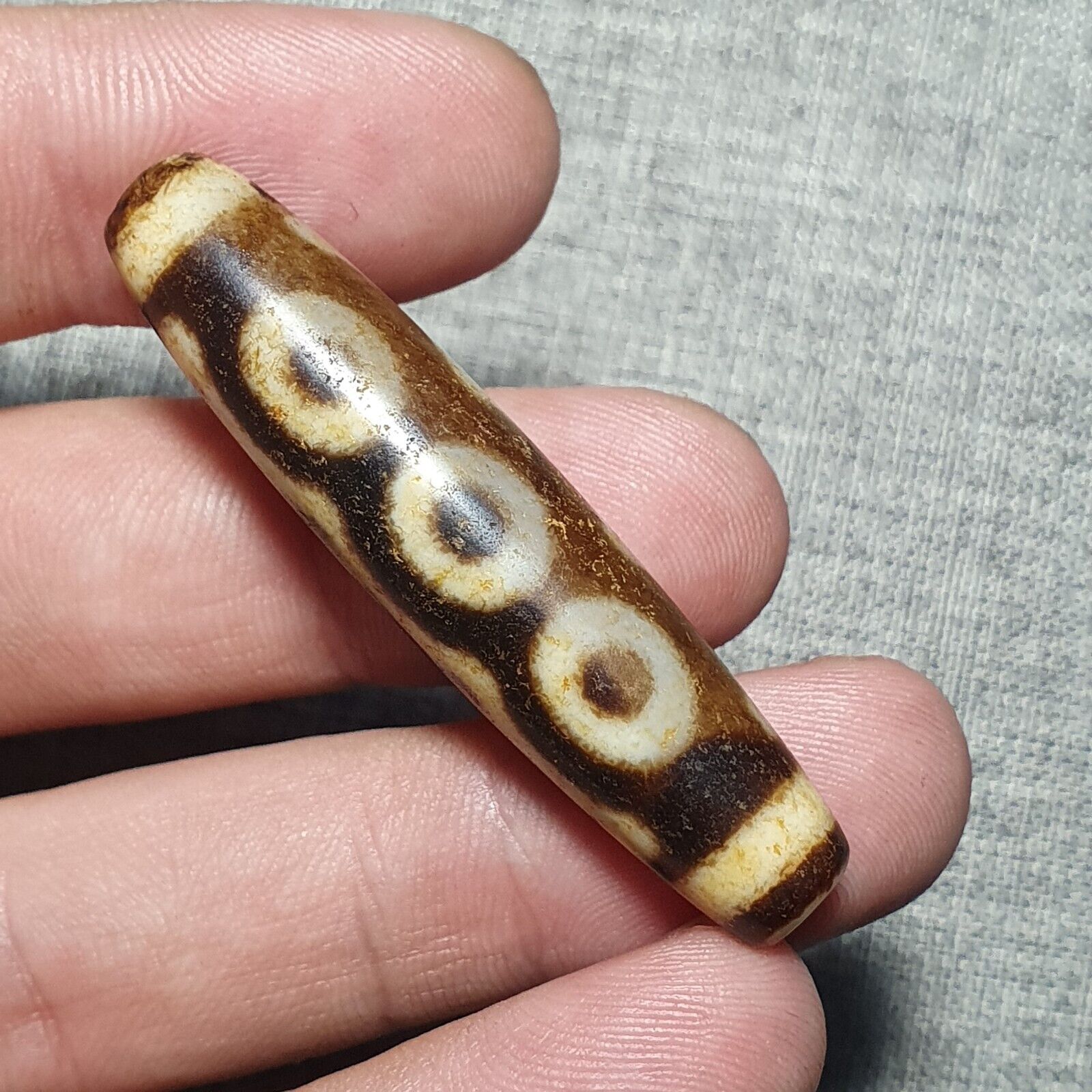 Nepalese Himalayan Tibetan Dzi Tripple Tasso 5 eyes Spiritual Amulet Mala Bead