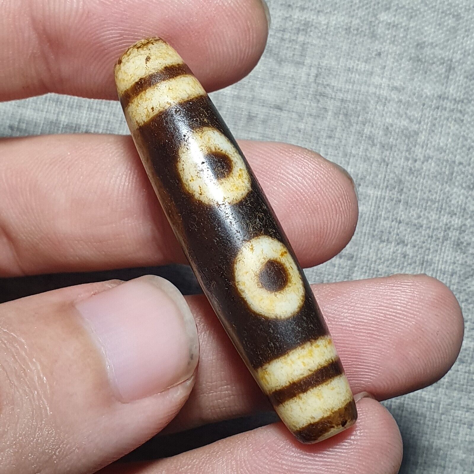 Nepalese Himalayan Tibetan Dzi Tripple Tasso 5 eyes Spiritual Amulet Mala Bead