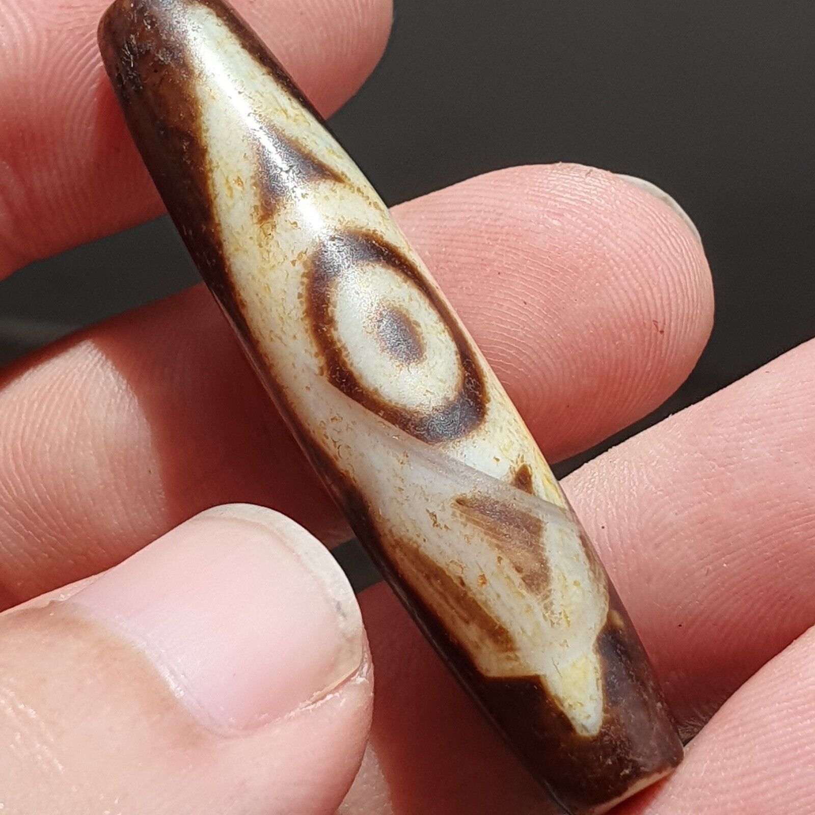 Very rare Nepalese Himalayan Tibetan Dzi Double Eyes Spiritual Amulet Mala Bead
