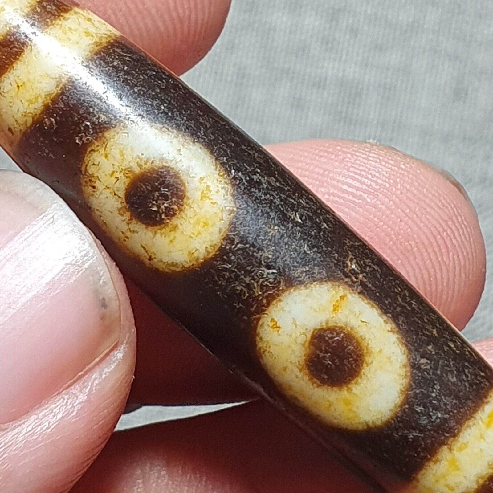 Nepalese Himalayan Tibetan Dzi Tripple Tasso 5 eyes Spiritual Amulet Mala Bead