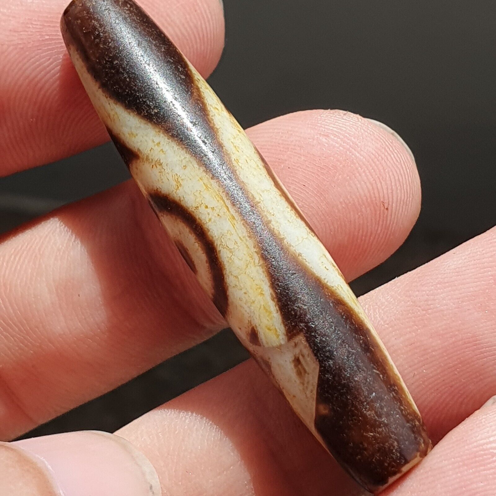 Very rare Nepalese Himalayan Tibetan Dzi Double Eyes Spiritual Amulet Mala Bead