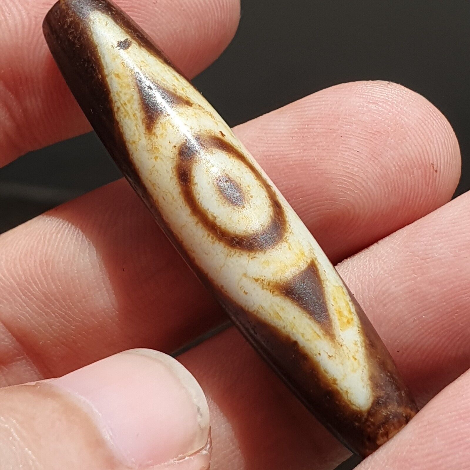 Very rare Nepalese Himalayan Tibetan Dzi Double Eyes Spiritual Amulet Mala Bead
