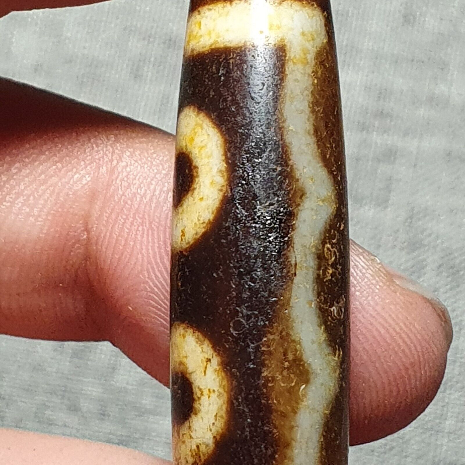 Nepalese Himalayan Tibetan Dzi Tripple Tasso 5 eyes Spiritual Amulet Mala Bead