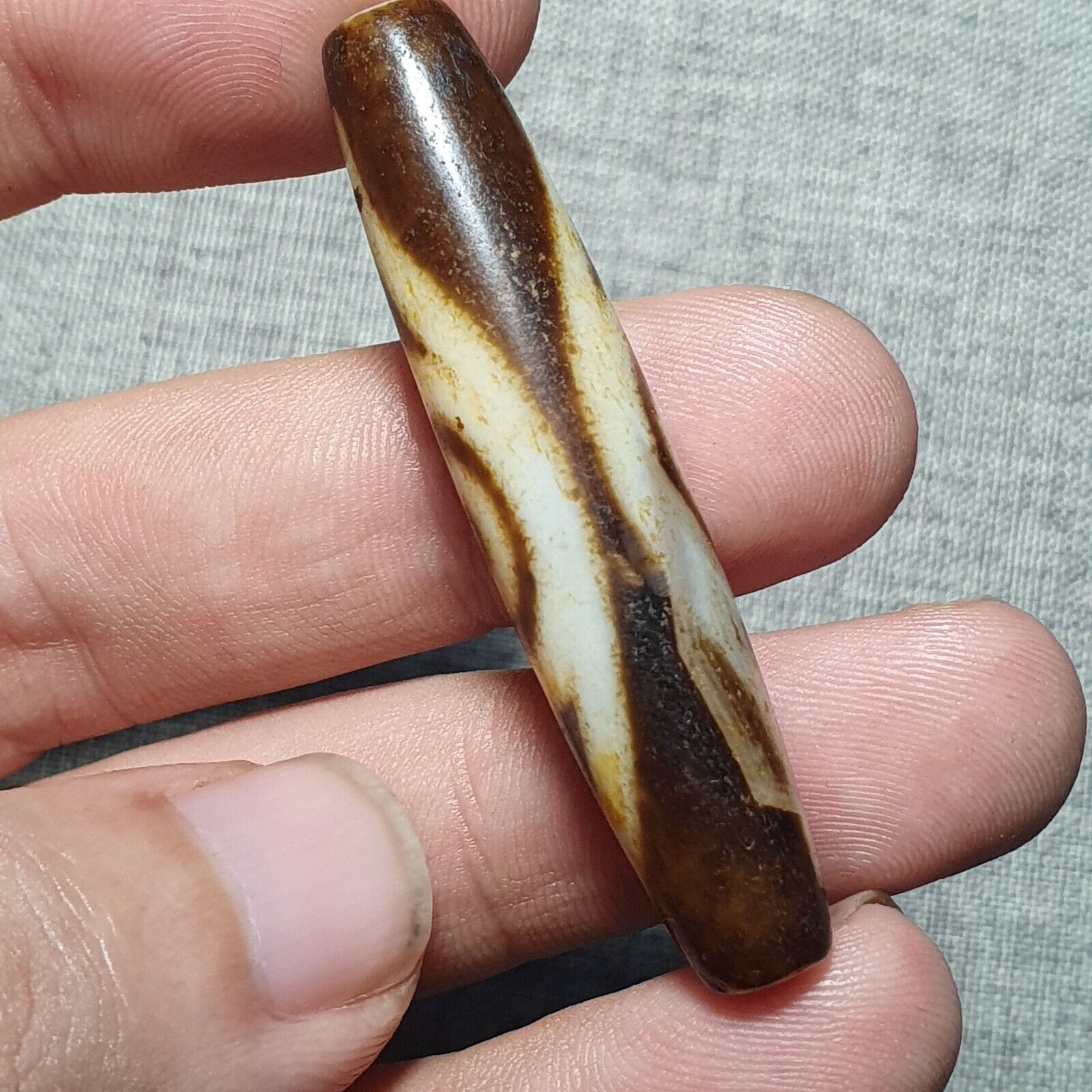 Very rare Nepalese Himalayan Tibetan Dzi Double Eyes Spiritual Amulet Mala Bead