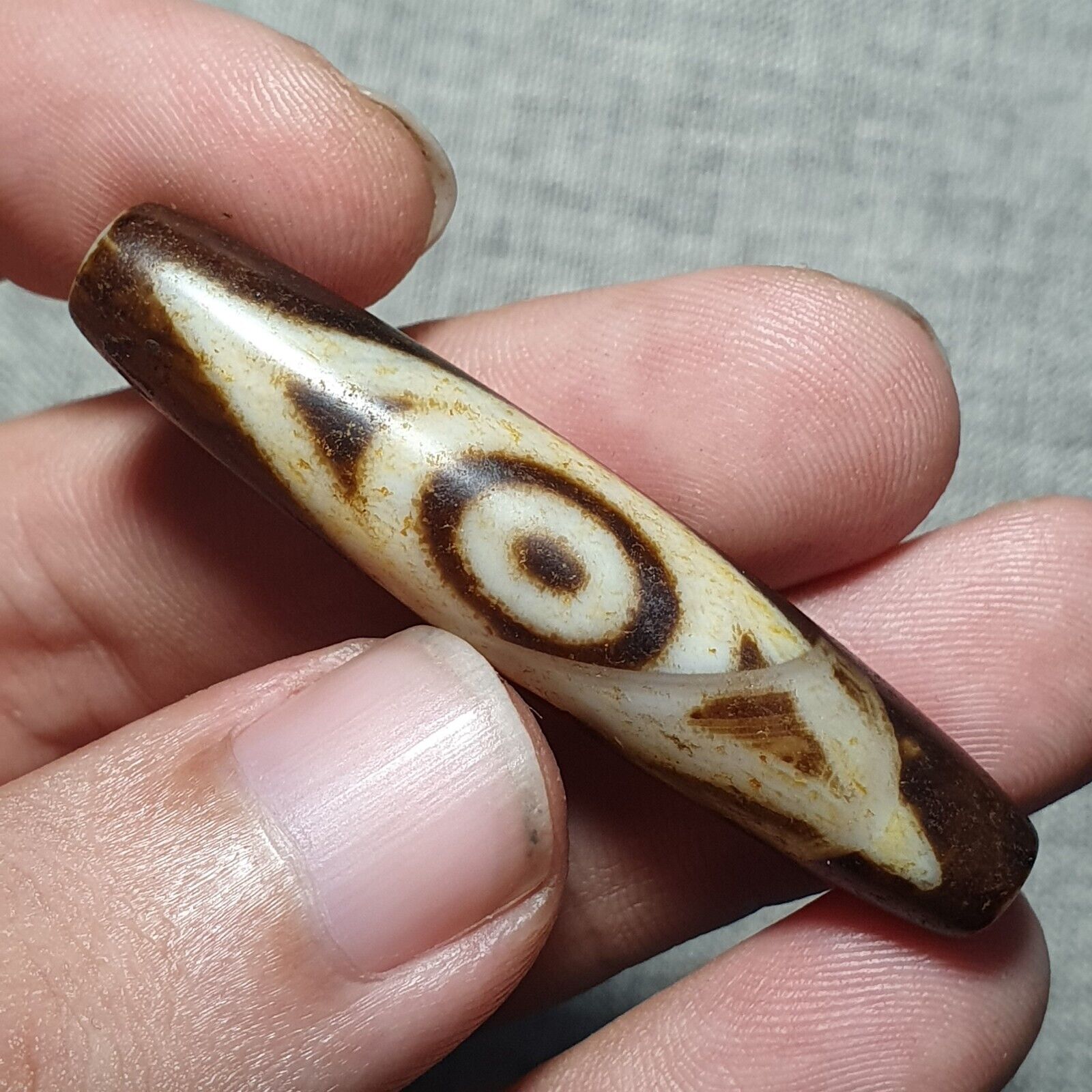 Very rare Nepalese Himalayan Tibetan Dzi Double Eyes Spiritual Amulet Mala Bead