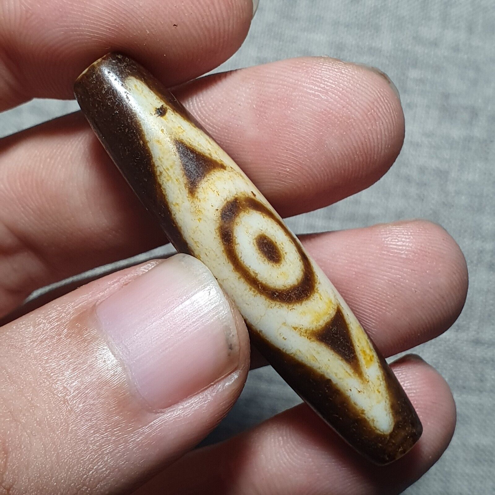 Very rare Nepalese Himalayan Tibetan Dzi Double Eyes Spiritual Amulet Mala Bead