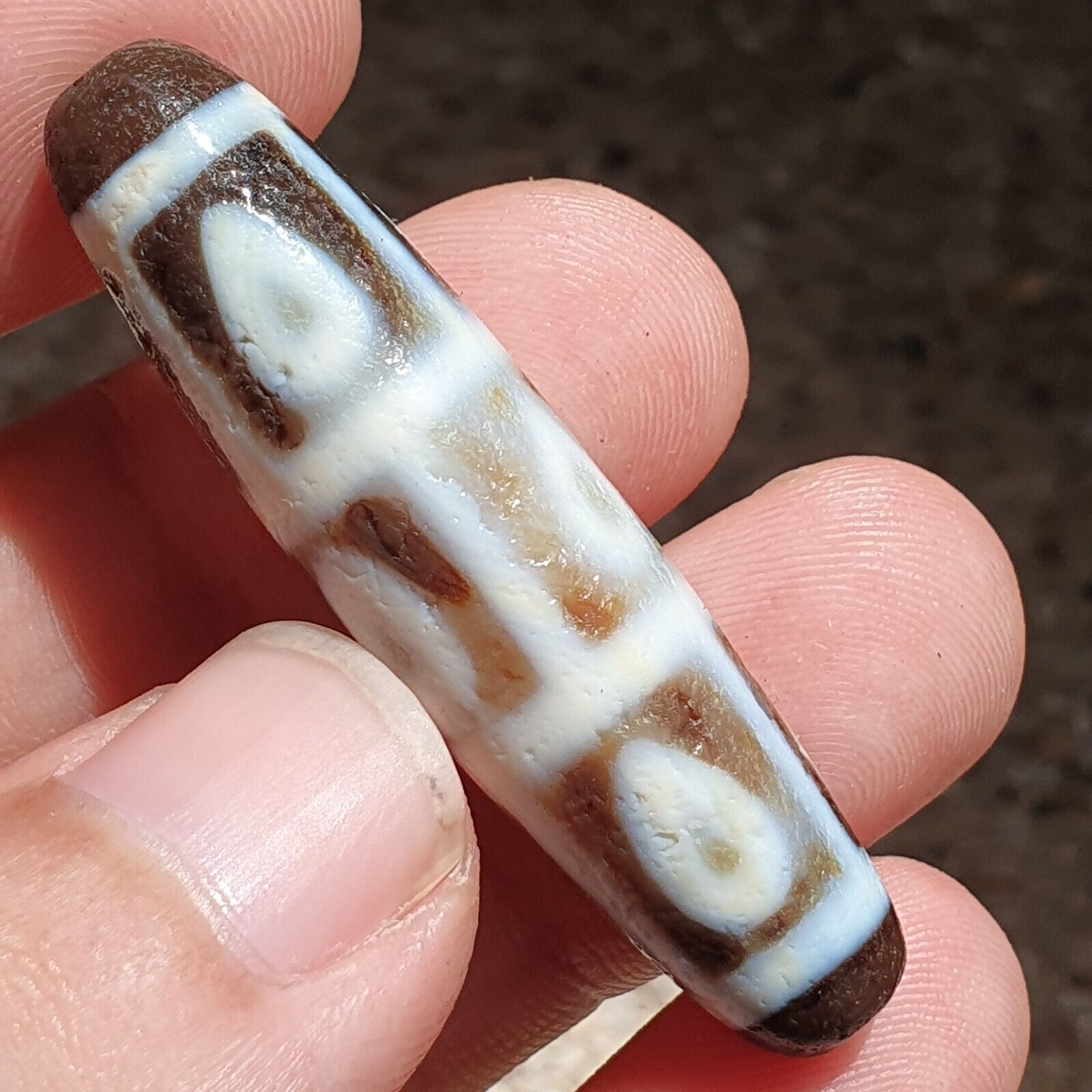 Himalayan Tibetan Agate Dzi Falling 9 Eye pattern Spiritual Amulet Mala Bead