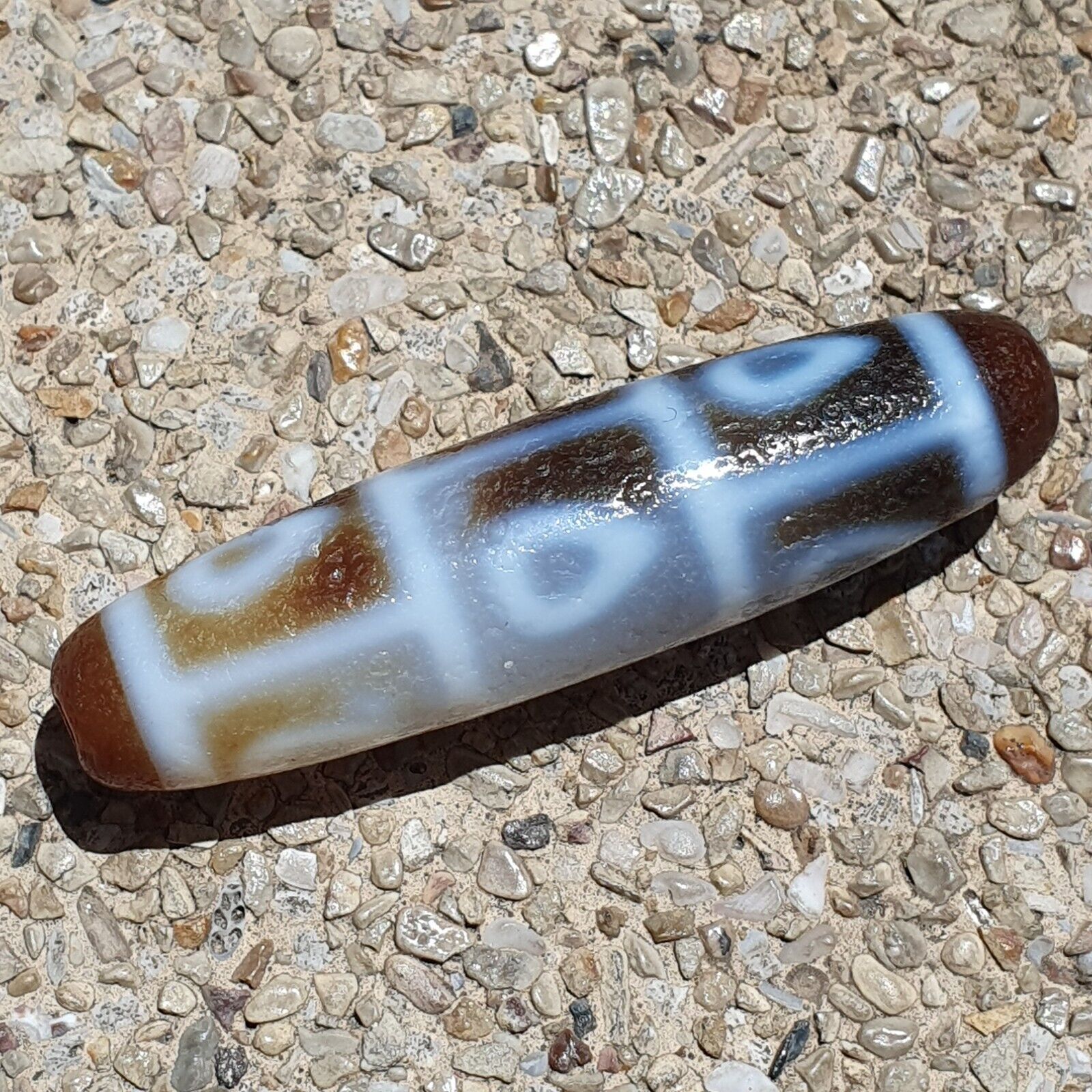 Himalayan Tibetan Agate Dzi Falling 9 Eye pattern Spiritual Amulet Mala Bead