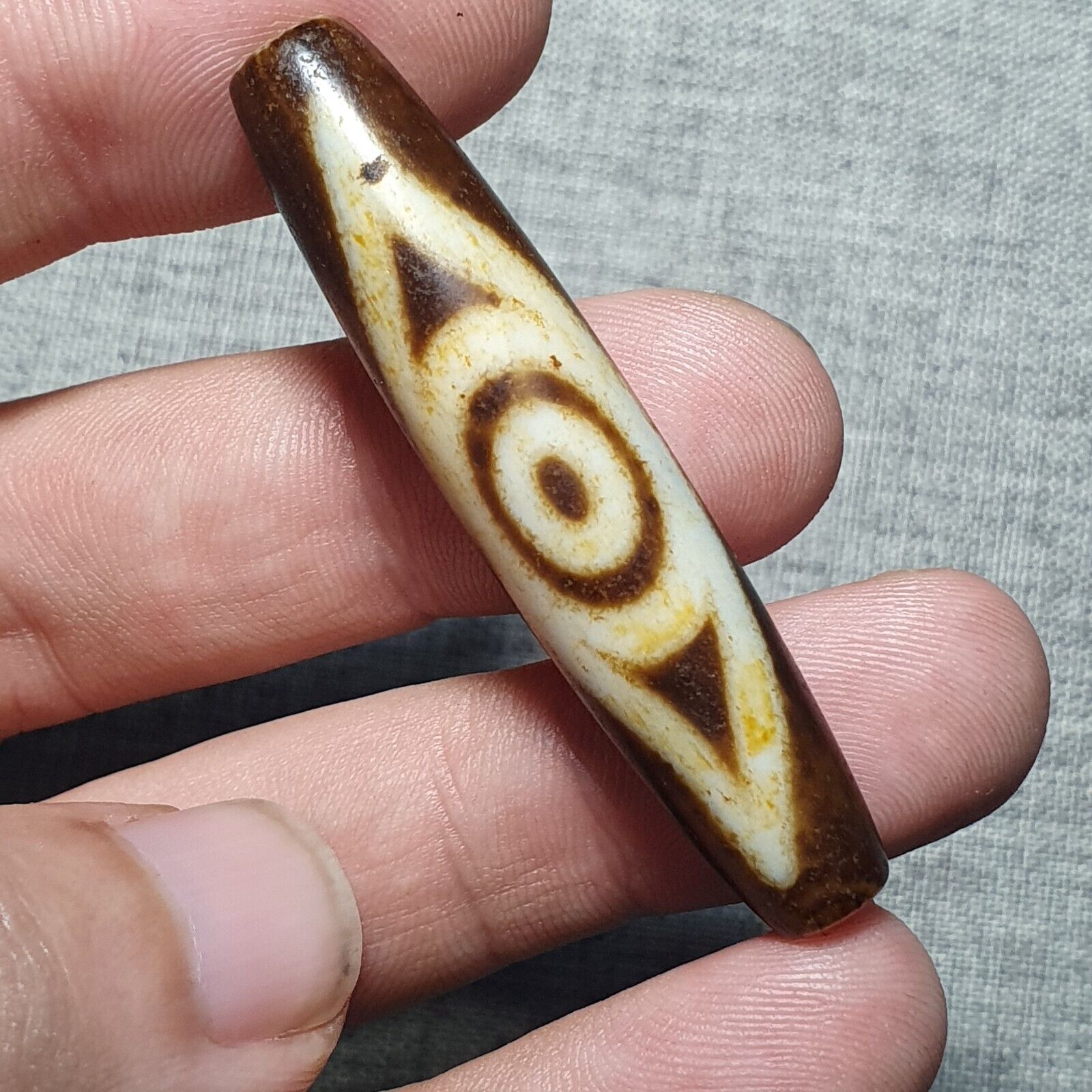 Very rare Nepalese Himalayan Tibetan Dzi Double Eyes Spiritual Amulet Mala Bead