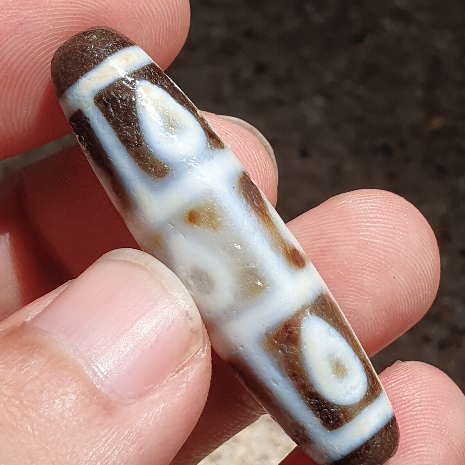 Himalayan Tibetan Agate Dzi Falling 9 Eye pattern Spiritual Amulet Mala Bead