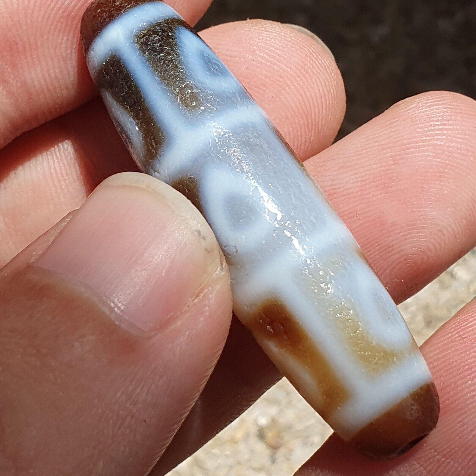 Himalayan Tibetan Agate Dzi Falling 9 Eye pattern Spiritual Amulet Mala Bead