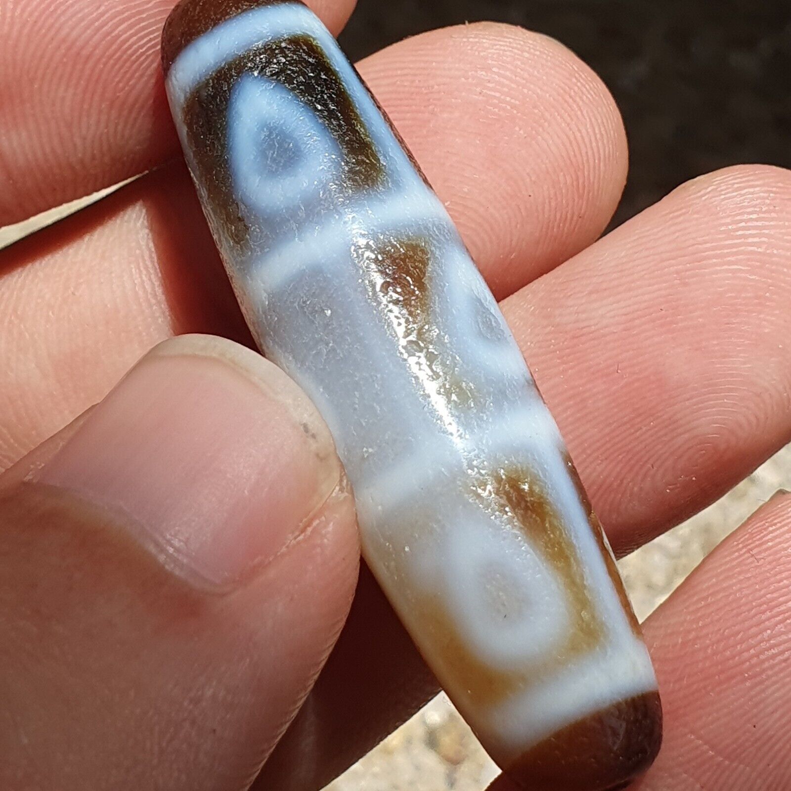 Himalayan Tibetan Agate Dzi Falling 9 Eye pattern Spiritual Amulet Mala Bead