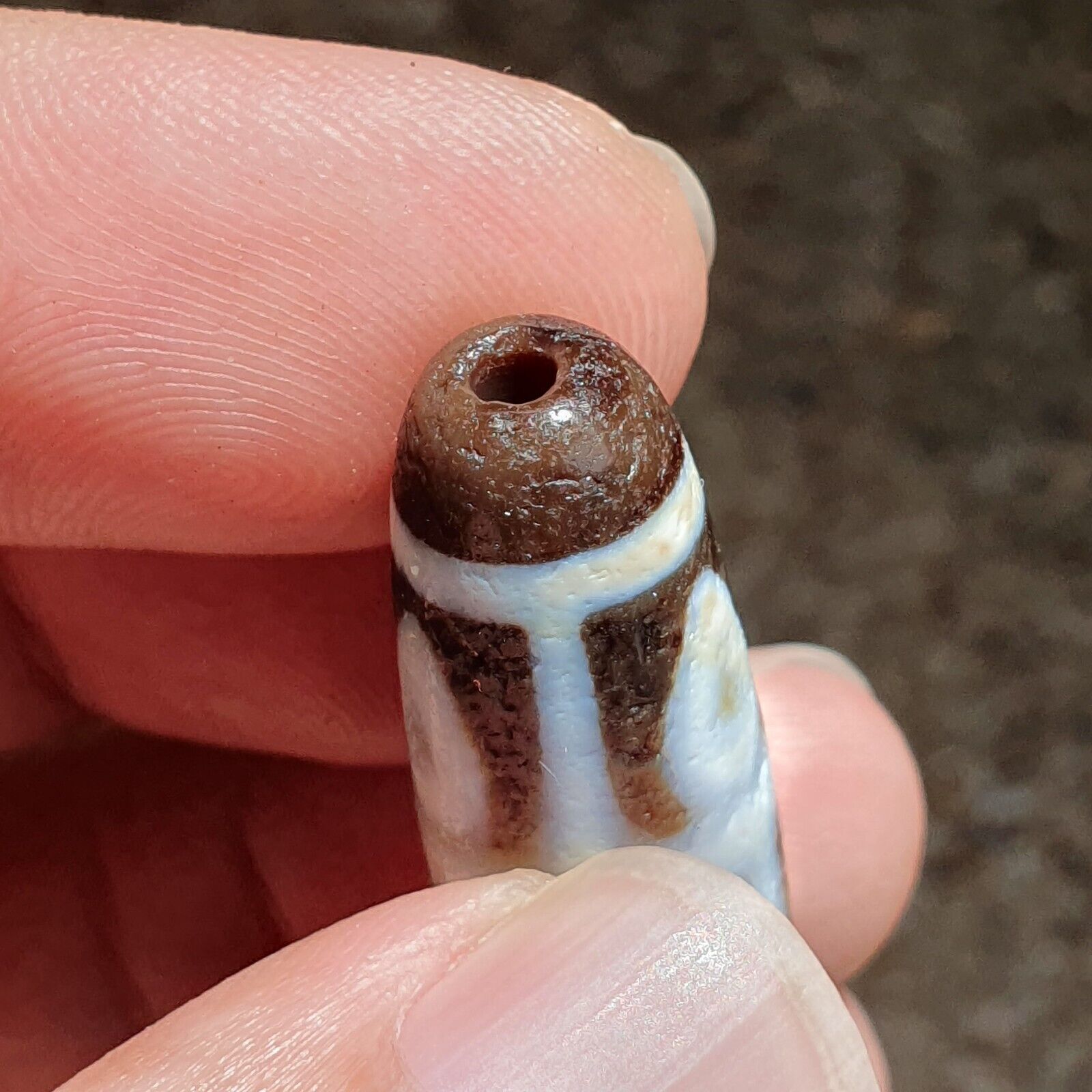 Himalayan Tibetan Agate Dzi Falling 9 Eye pattern Spiritual Amulet Mala Bead