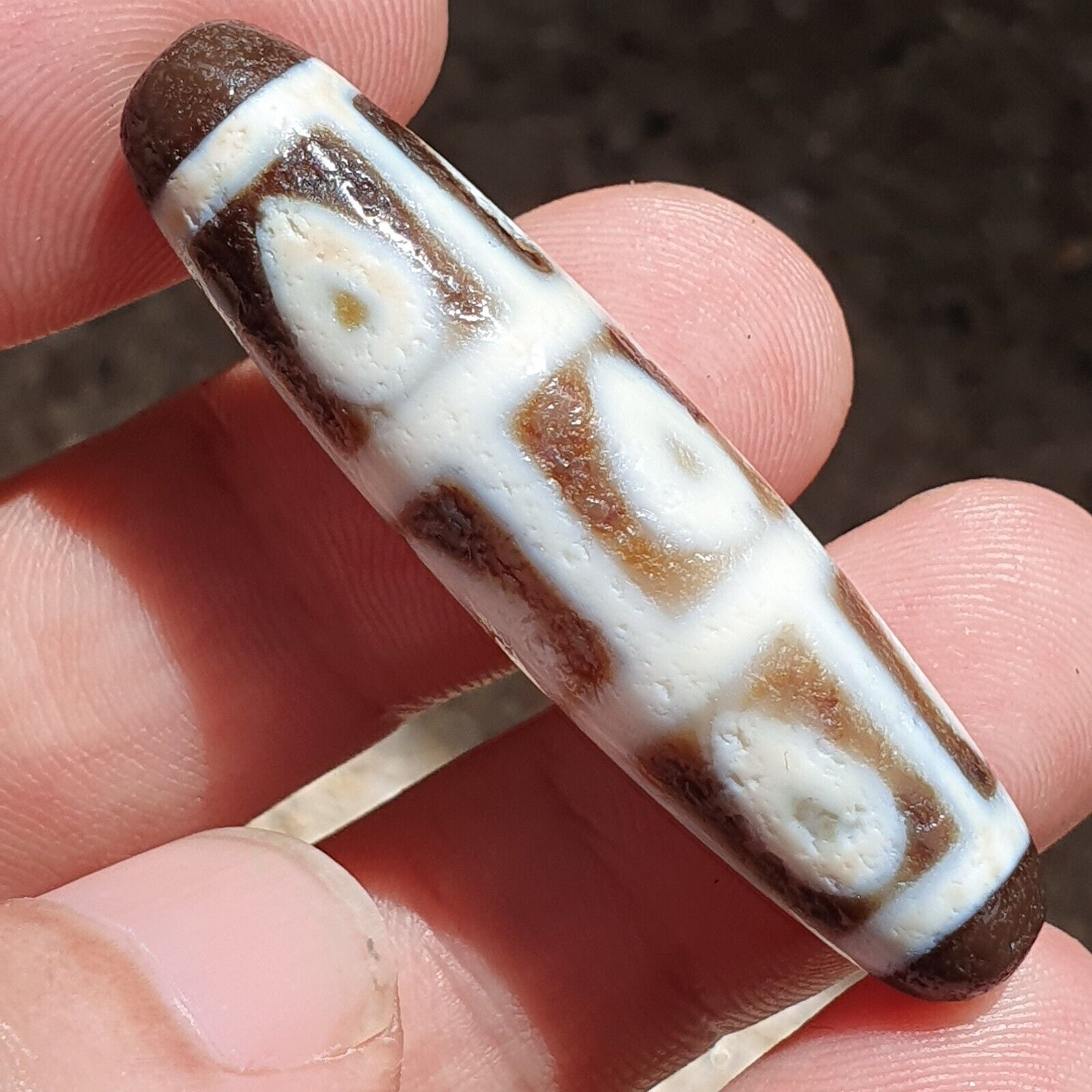 Himalayan Tibetan Agate Dzi Falling 9 Eye pattern Spiritual Amulet Mala Bead