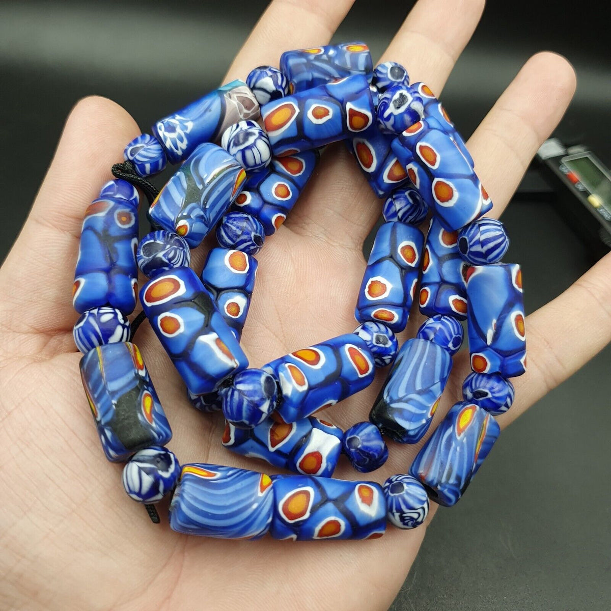 Vintage Antique African Blue Gabri Style Eyes Beads 24 Inch Long Strand