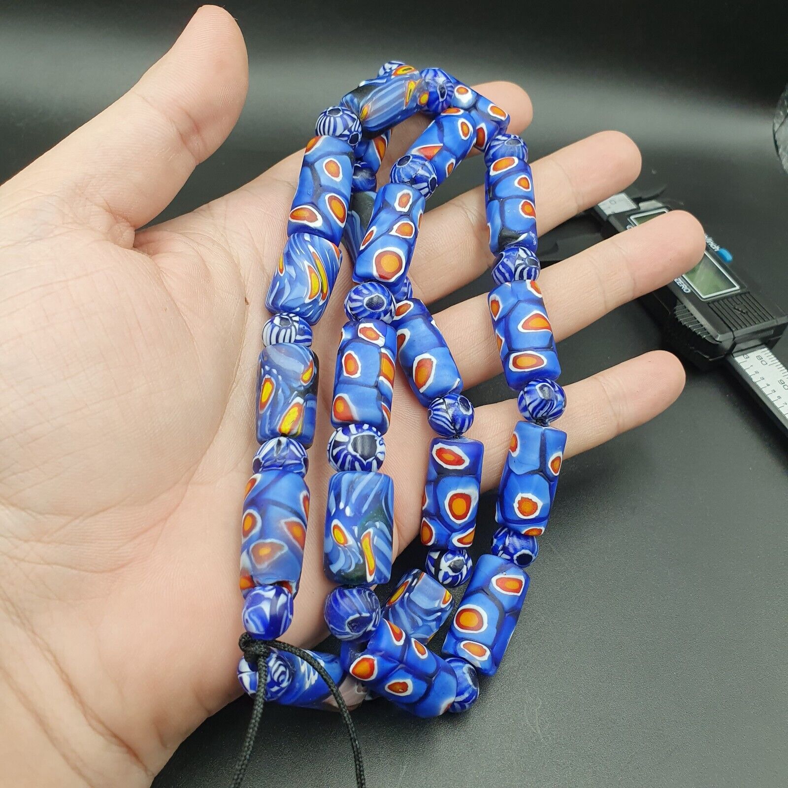 Vintage Antique African Blue Gabri Style Eyes Beads 24 Inch Long Strand