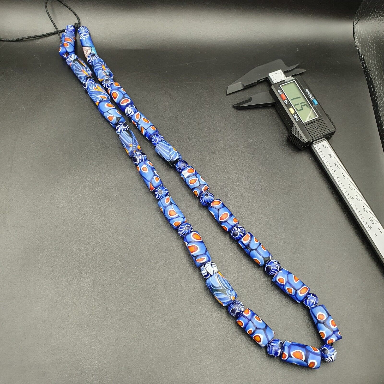 Vintage Antique African Blue Gabri Style Eyes Beads 24 Inch Long Strand