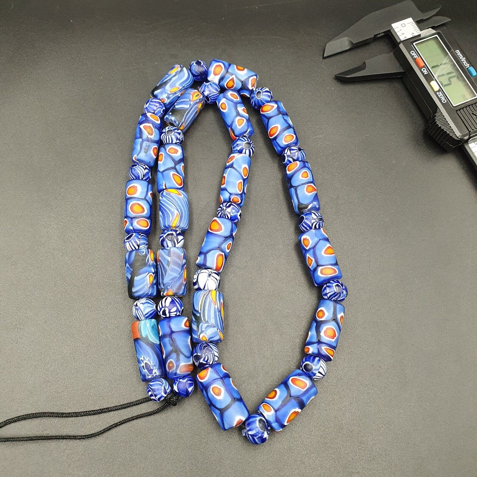 Vintage Antique African Blue Gabri Style Eyes Beads 24 Inch Long Strand