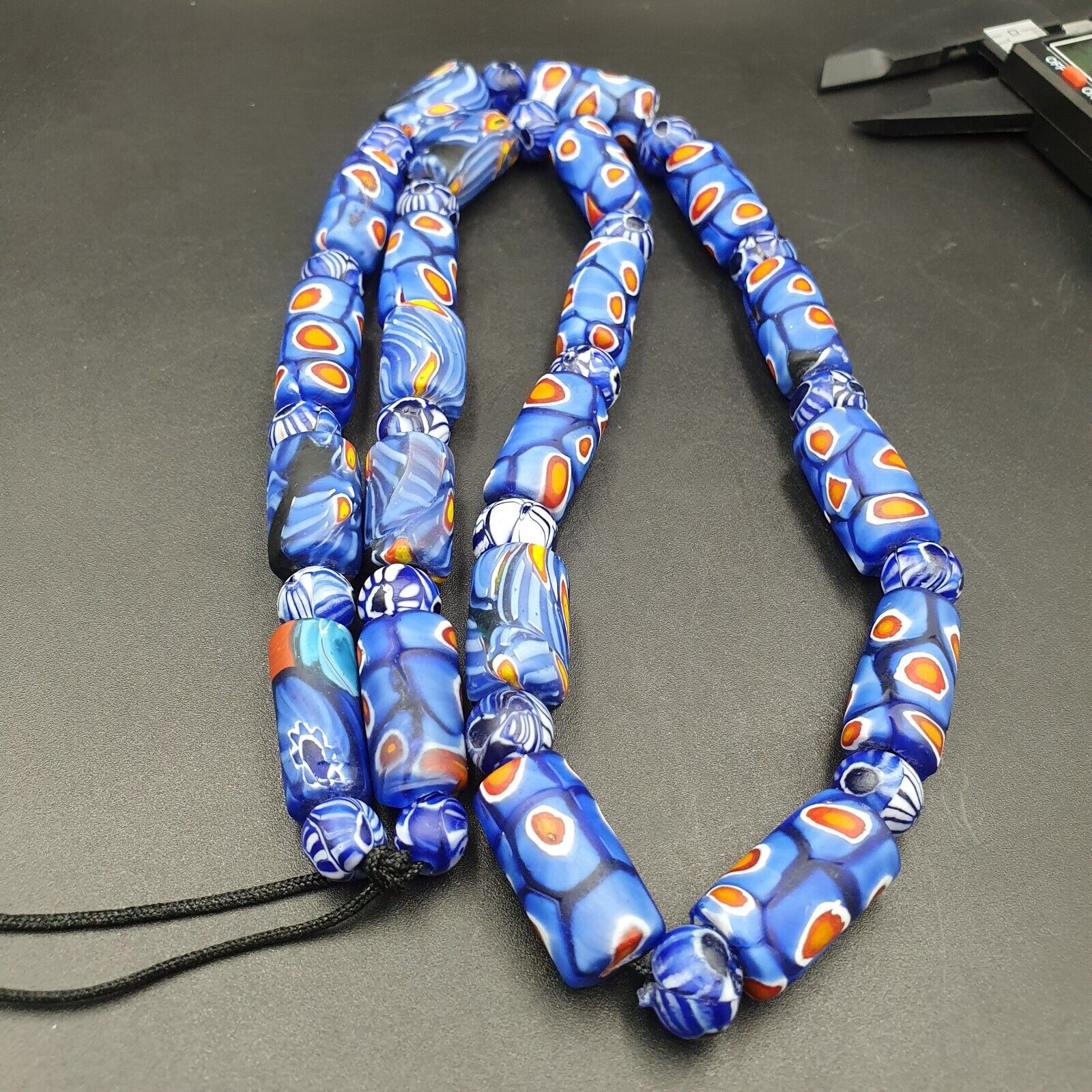 Vintage Antique African Blue Gabri Style Eyes Beads 24 Inch Long Strand