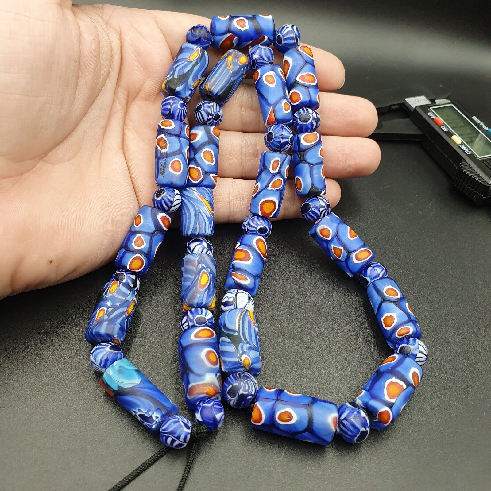 Vintage Antique African Blue Gabri Style Eyes Beads 24 Inch Long Strand