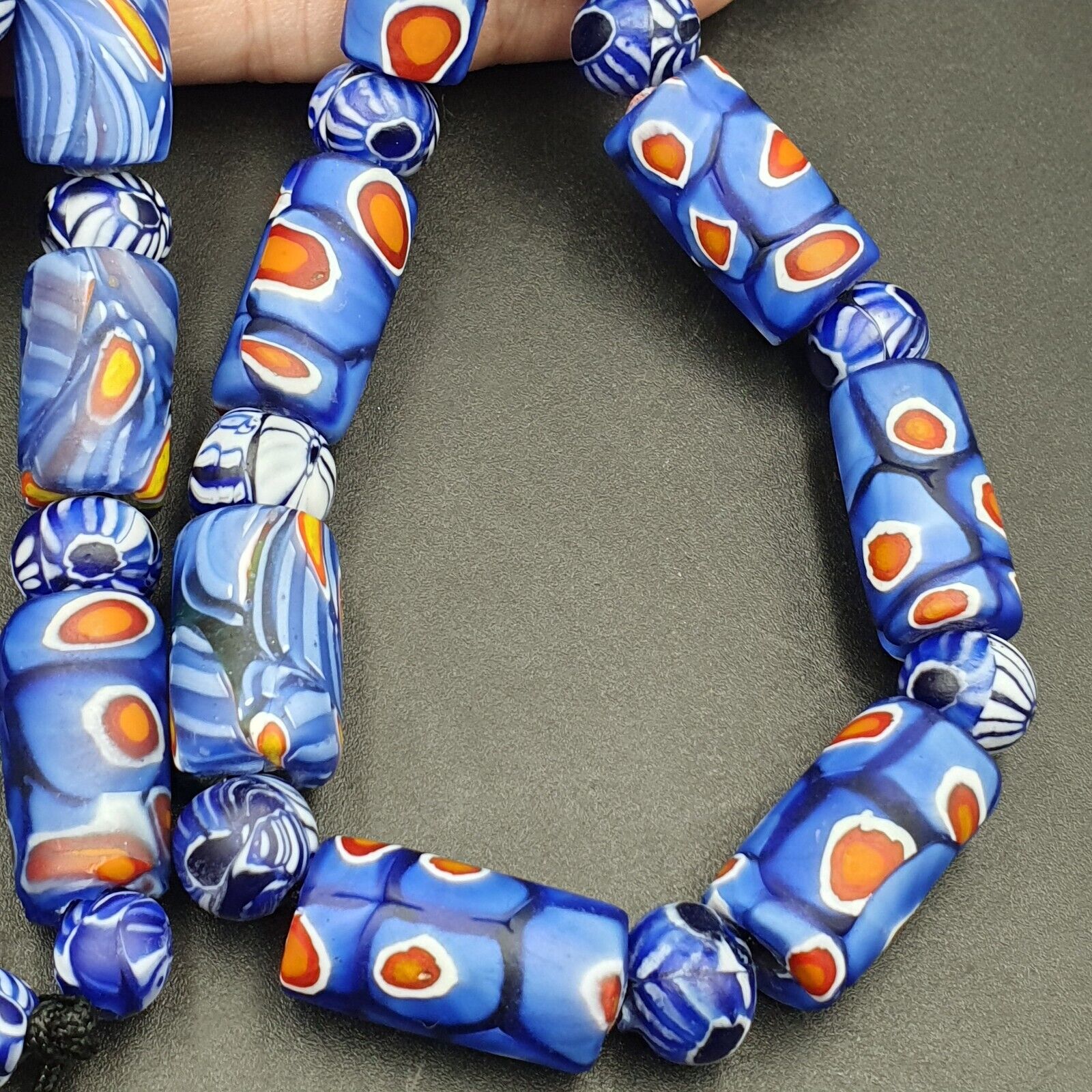 Vintage Antique African Blue Gabri Style Eyes Beads 24 Inch Long Strand