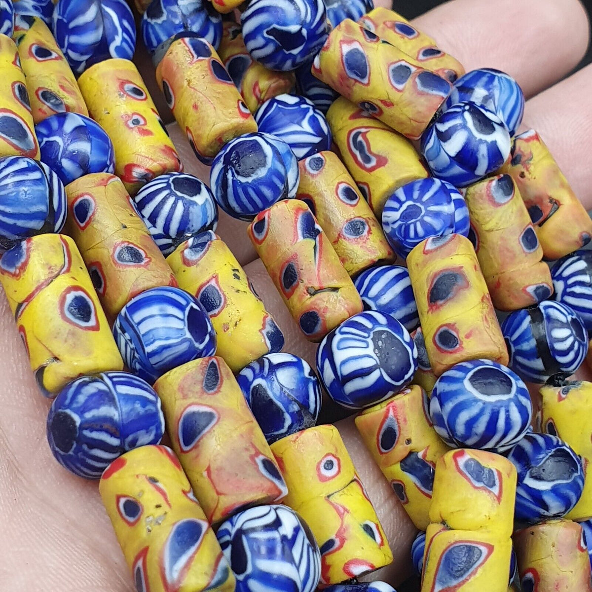 Vintage Antique African Gabri Style Eyes Beads 24 Inch Long Strand