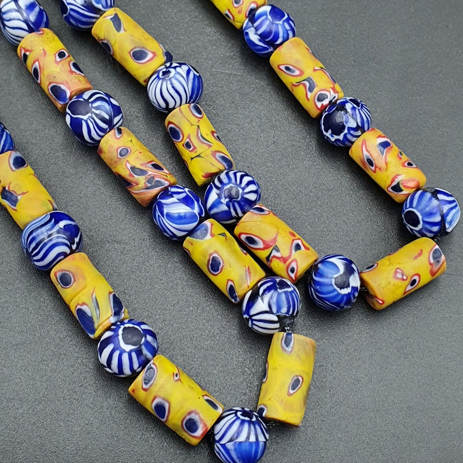 Vintage Antique African Gabri Style Eyes Beads 24 Inch Long Strand