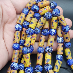 Vintage Antique African Gabri Style Eyes Beads 24 Inch Long Strand