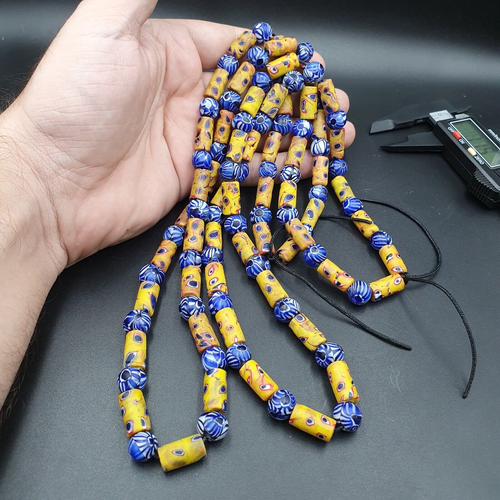 Vintage Antique African Gabri Style Eyes Beads 24 Inch Long Strand