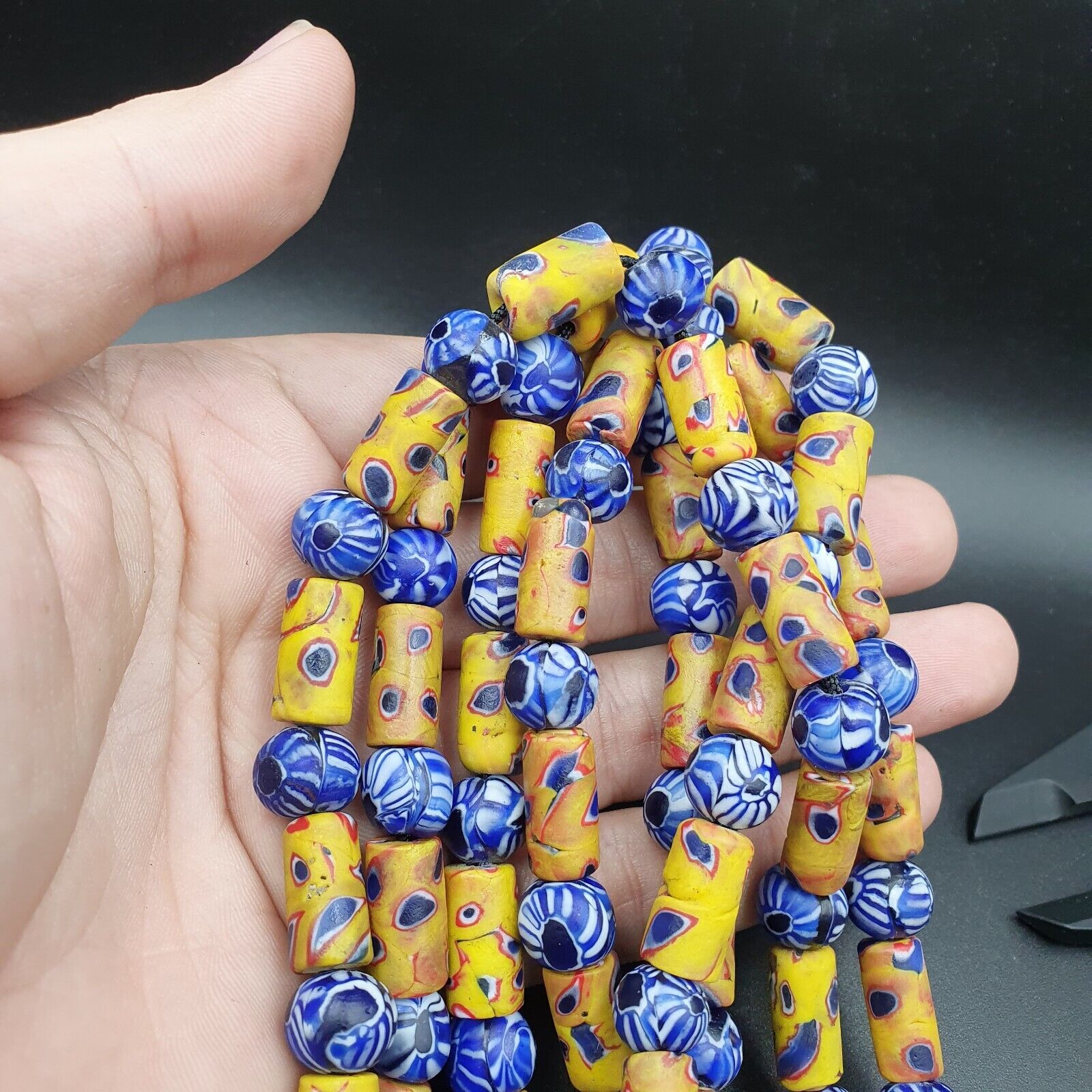 Vintage Antique African Gabri Style Eyes Beads 24 Inch Long Strand