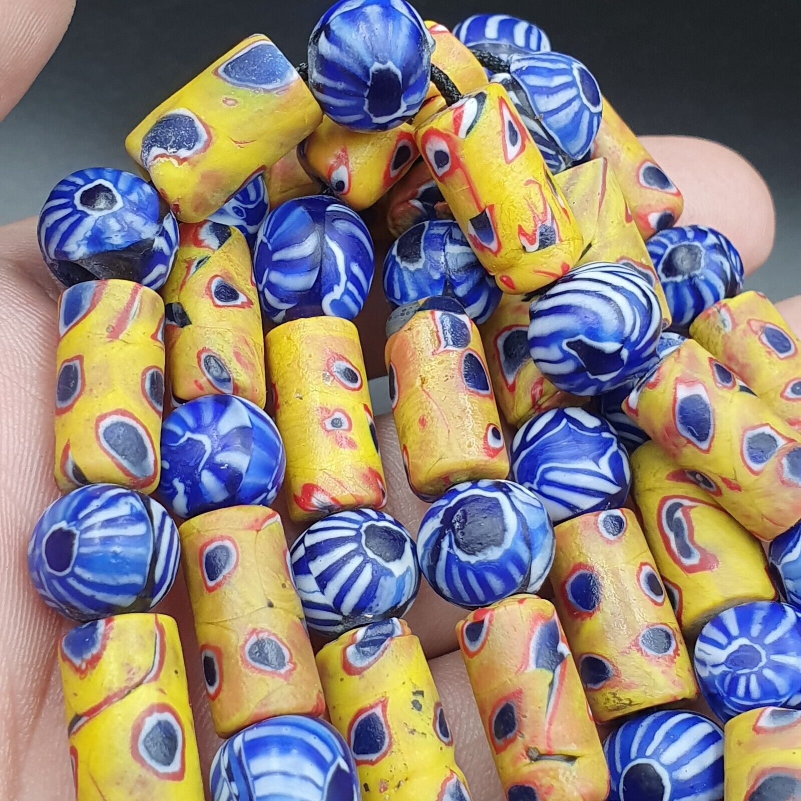 Vintage Antique African Gabri Style Eyes Beads 24 Inch Long Strand