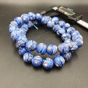 East Oasis Vintage Floral Blue Glass Bead Long Strand Necklace 15-16mm Gabri Style