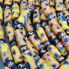 Vintage Antique African Style Glass and Bone Eyes Beads 24 Inch Long Strand