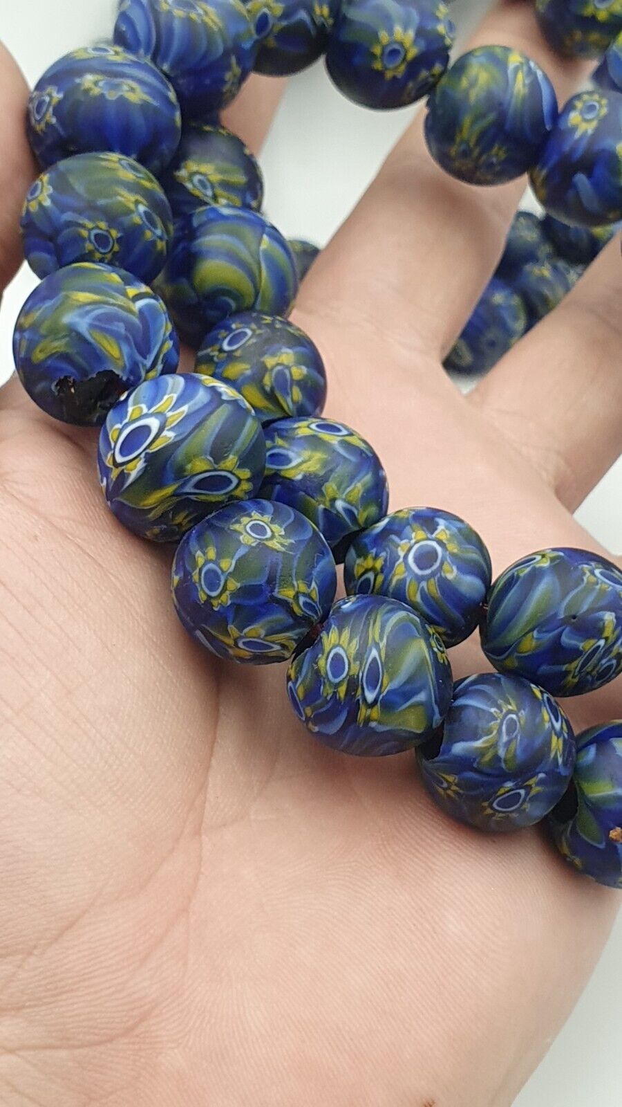 Vintage GLASS Traded glass Beads / Beaded long Necklace 16-18mm