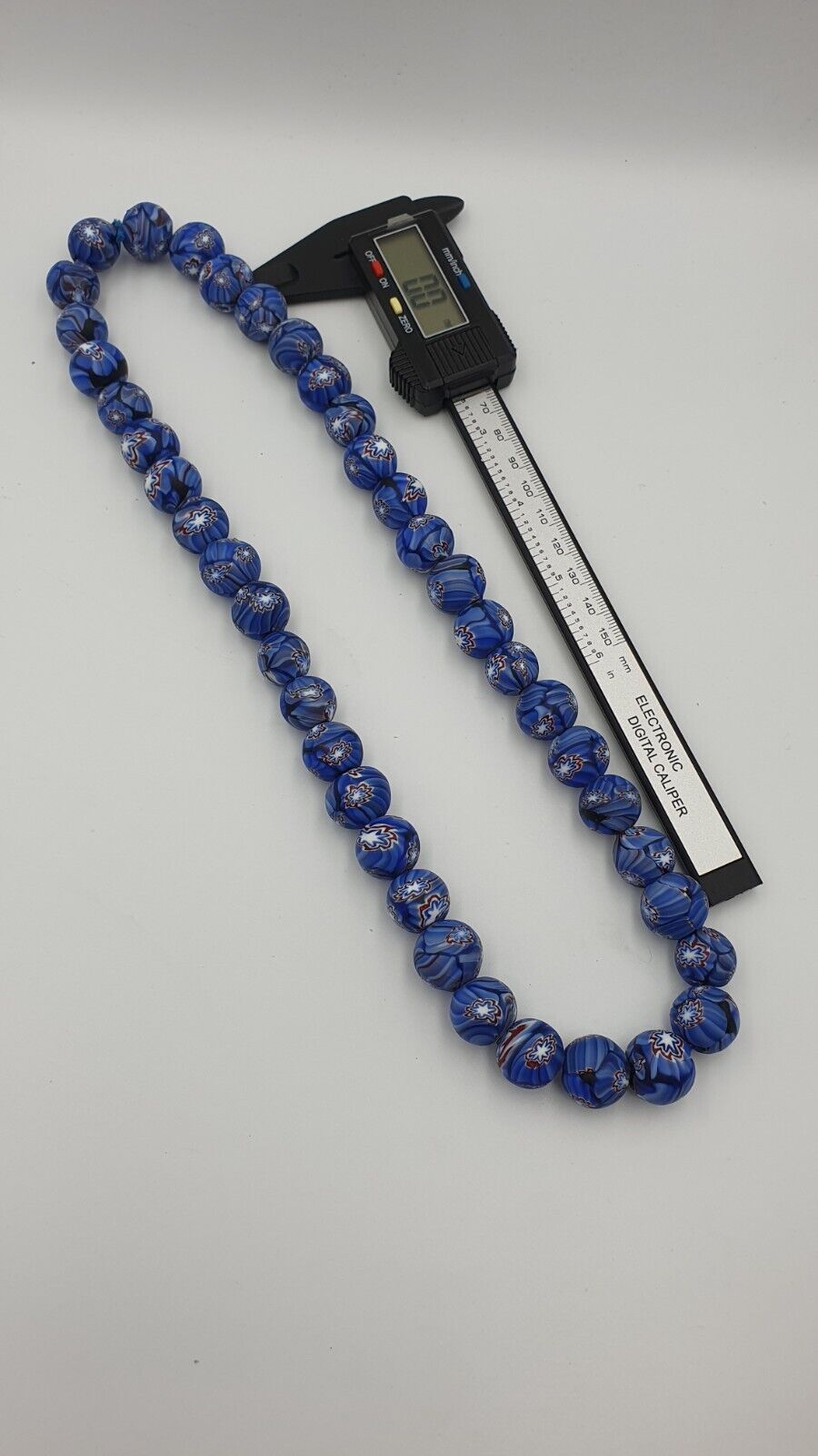 Vintage Floral blue glass Beads / Beaded long Strand Necklace 15-16mm