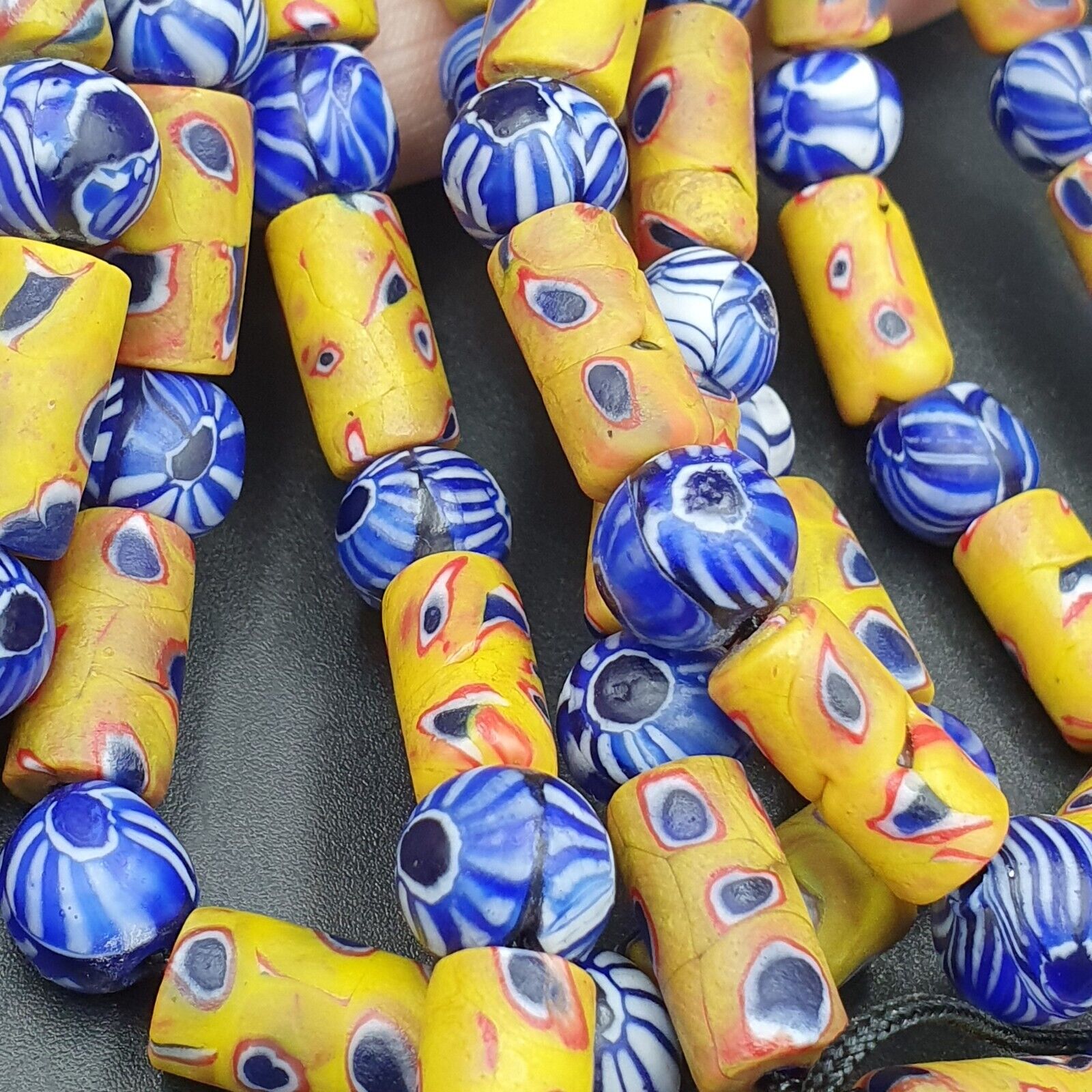 Vintage Antique African Gabri Style Eyes Beads 24 Inch Long Strand