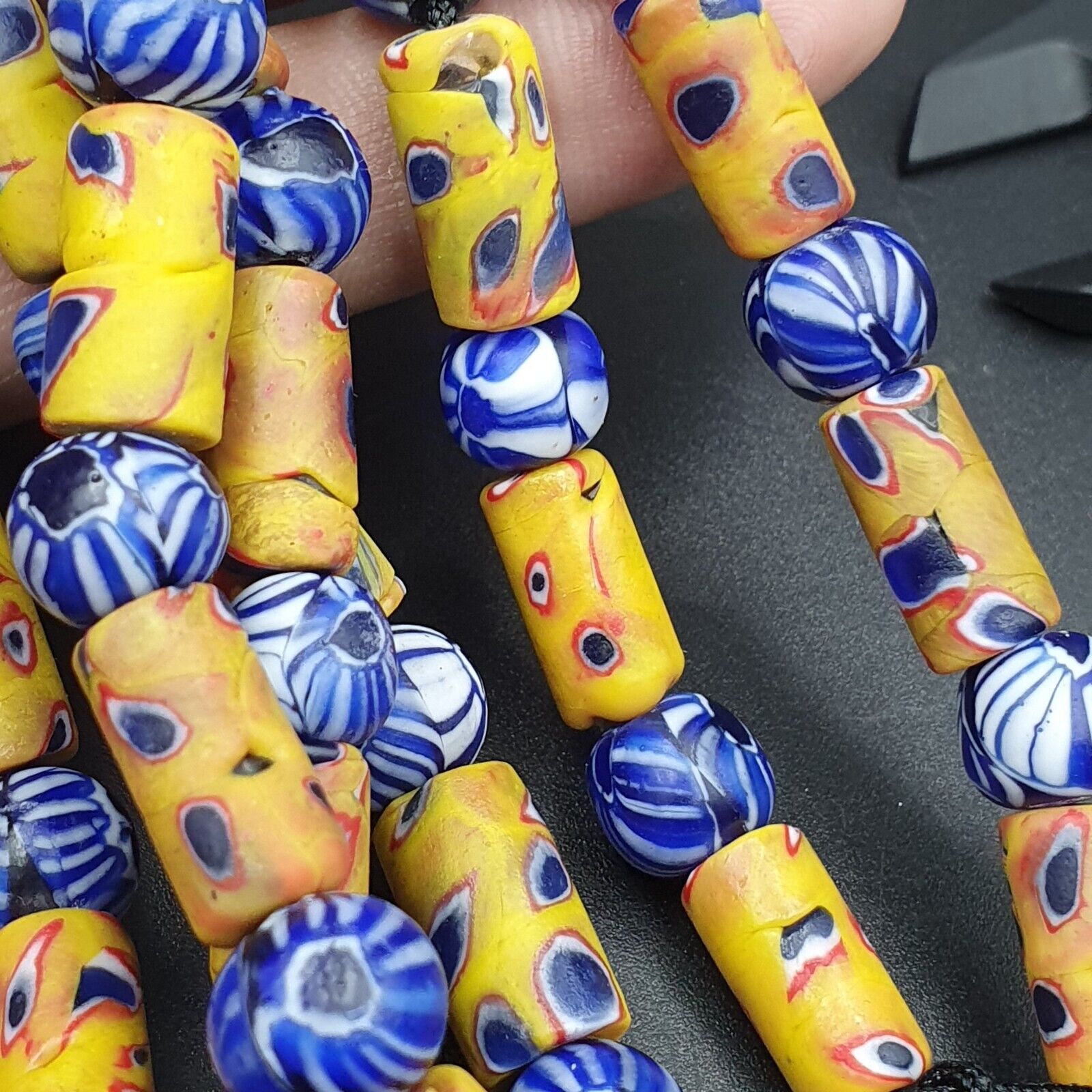 Vintage Antique African Gabri Style Eyes Beads 24 Inch Long Strand