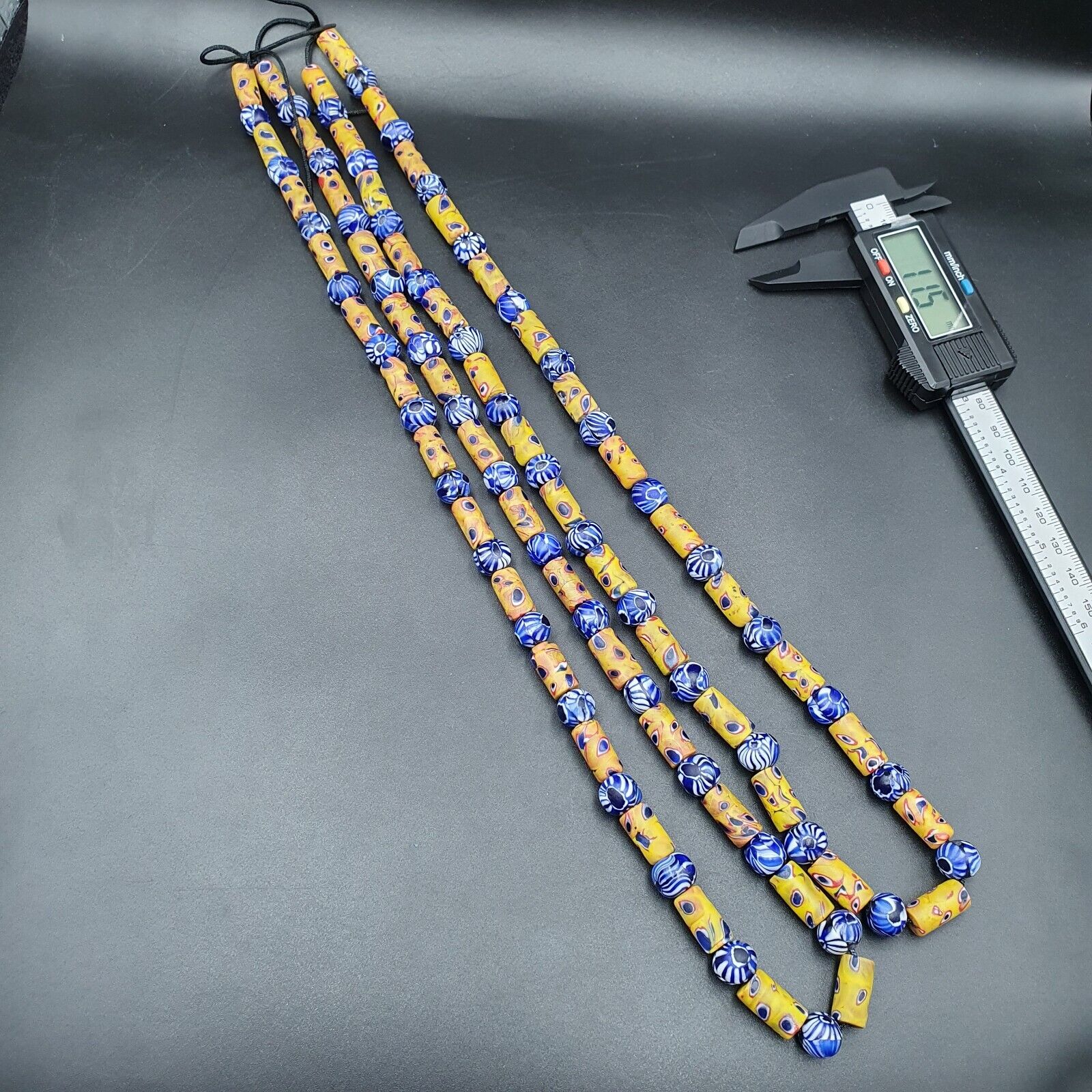 Vintage Antique African Gabri Style Eyes Beads 24 Inch Long Strand