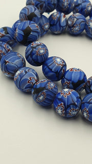 East Oasis Vintage Floral Blue Glass Bead Long Strand Necklace 15-16mm Gabri Style