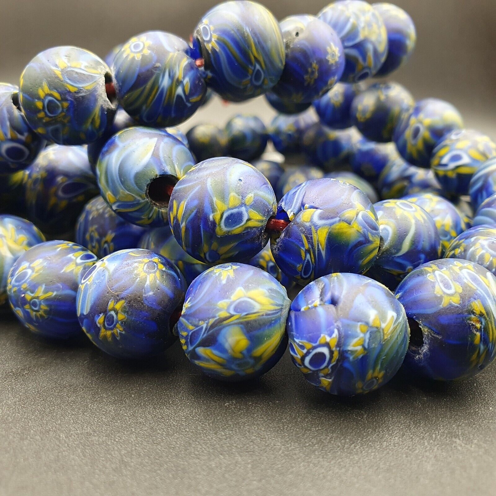 Vintage GLASS Traded glass Beads / Beaded long Necklace 16-18mm