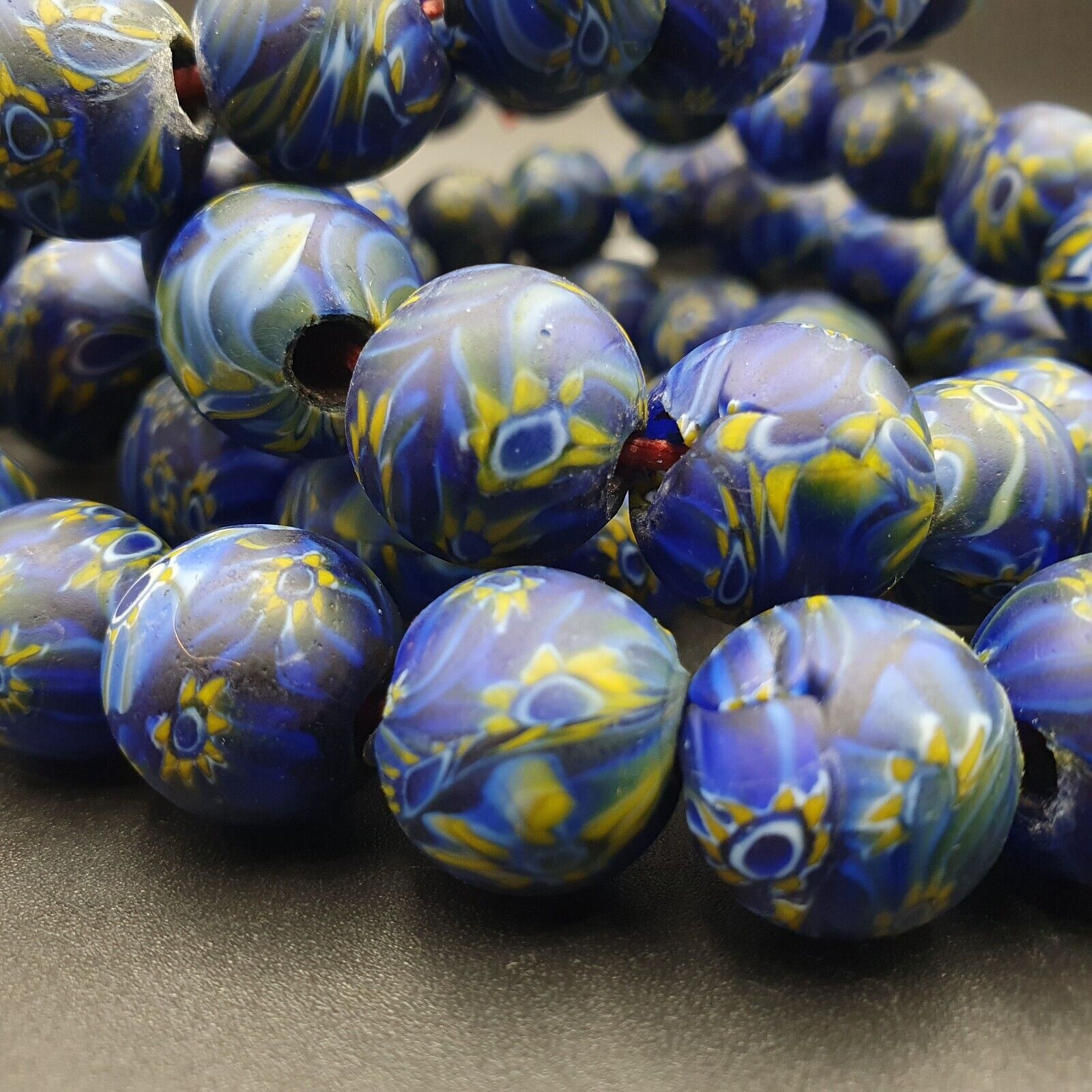 Vintage GLASS Traded glass Beads / Beaded long Necklace 16-18mm