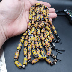 Vintage Antique African Style Glass and Bone Eyes Beads 24 Inch Long Strand