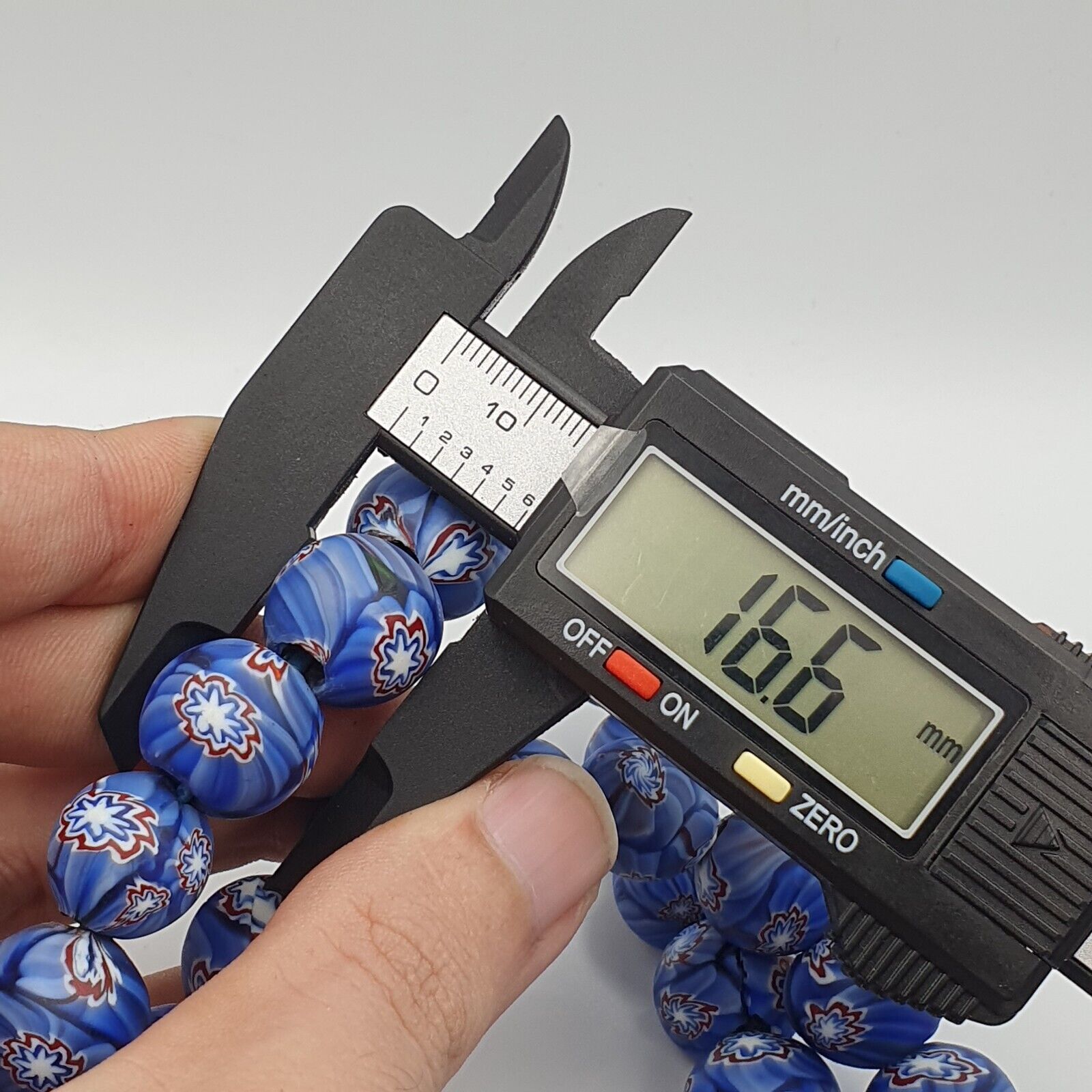 Vintage Floral blue glass Beads / Beaded long Strand Necklace 15-16mm