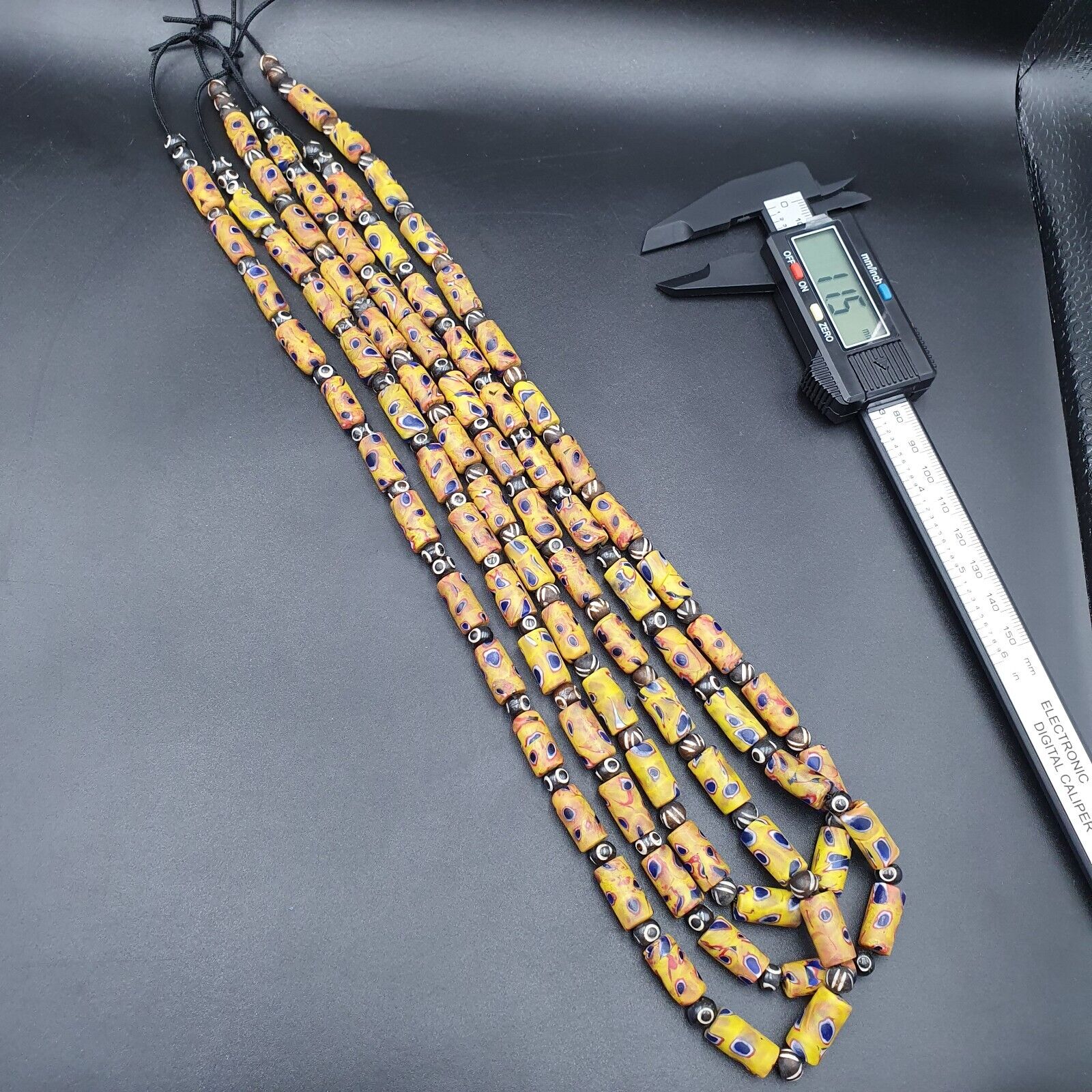 Vintage Antique African Style Glass and Bone Eyes Beads 24 Inch Long Strand