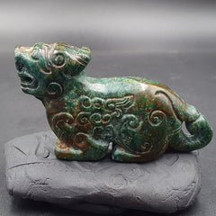 Antique Stone Chrysocola Tibet mystic Animal carving stone Pendent Amulet  CR 11