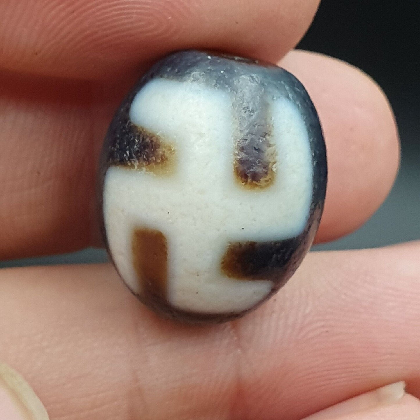 舊古董喜馬拉雅西藏龍 2 眼天珠護身符珠 #23