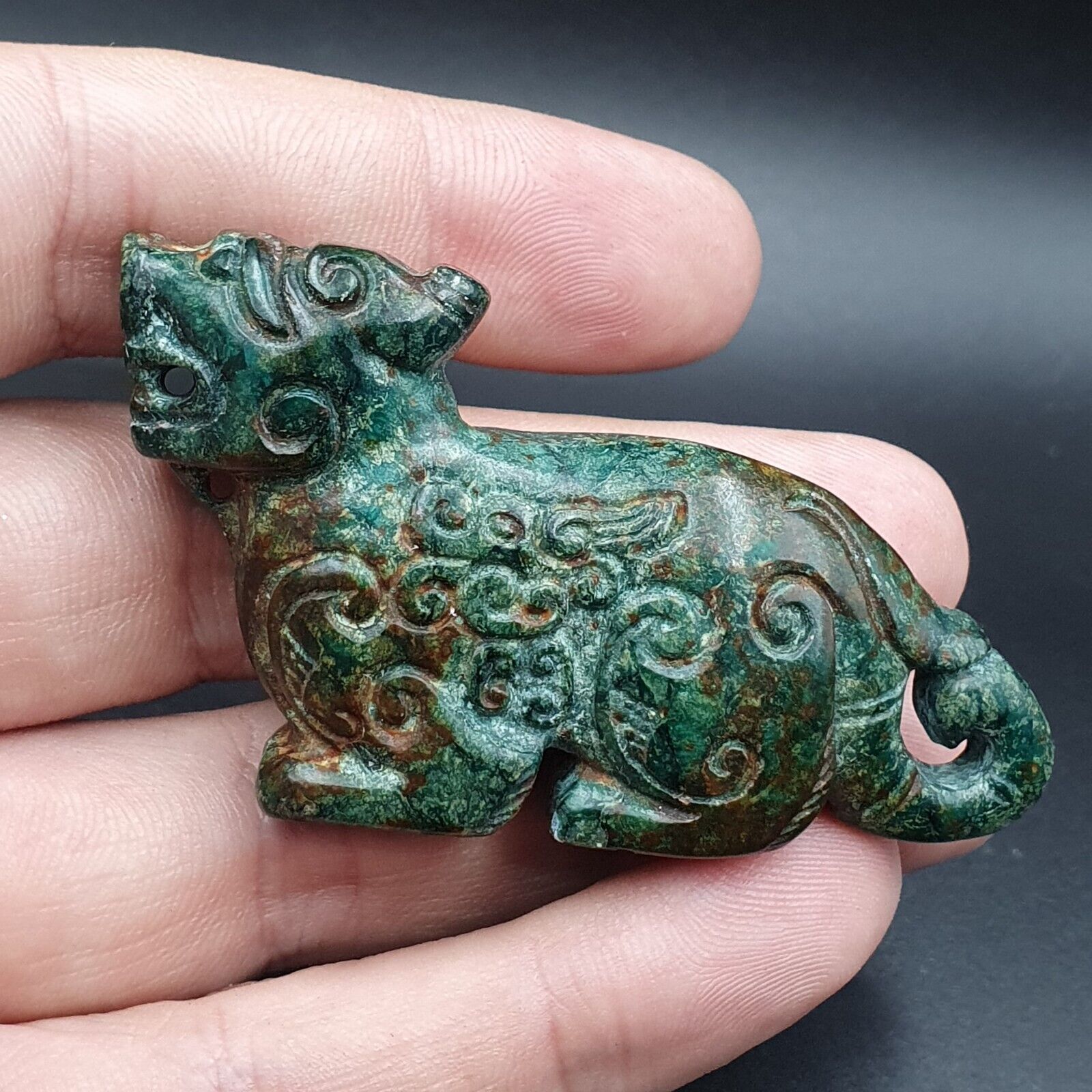 Antique Stone Chrysocola Tibet mystic Animal carving stone Pendent Amulet  CR 11