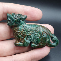 Antique Stone Chrysocola Tibet mystic Animal carving stone Pendent Amulet  CR 11